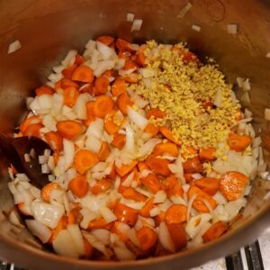 chopped onions and carrots plus finely chopped ginger