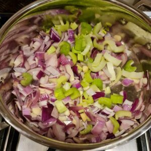 red onions and celery plus roughly chopped garlic