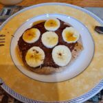 pancake with chocolate spread bananas, maple syrup & lemon juice
