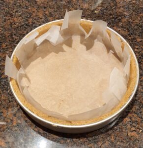 Drop paper into pie dish