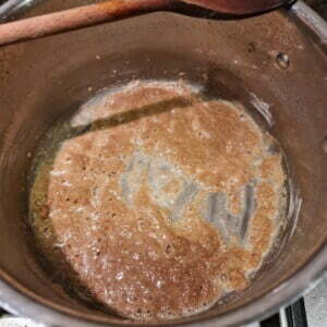 frying the flour for the bechamel sauce