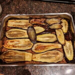adding in the second layer of aubergines