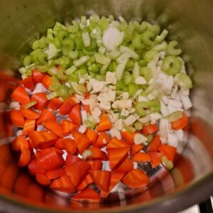 Adding the celery, onion & carrot