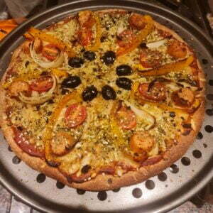 The finished pizza - fully cooked