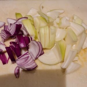 Slice the onions top to bottom