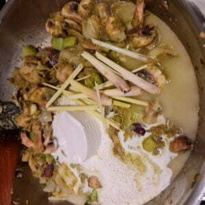 adding in the coconut, and lemon grass