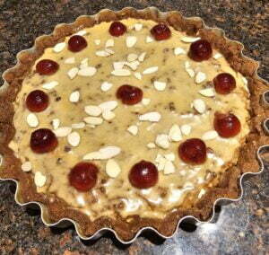 finished vegan cherry bakewell tart