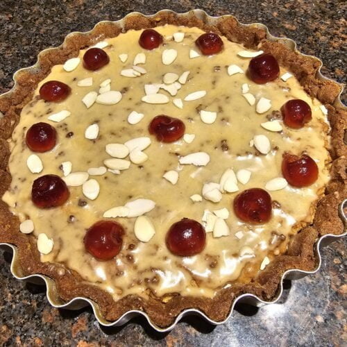 finished vegan cherry bakewell tart