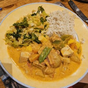 vegan Thai red curry with brown rice
