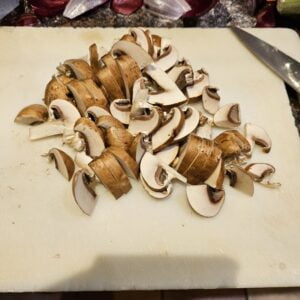 slicing the mushrooms
