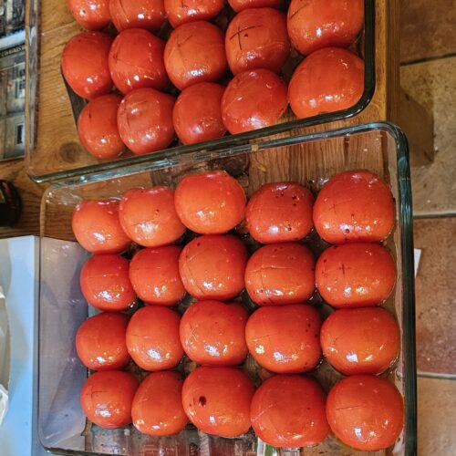 Tomatoes halved for roasting