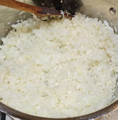 chopped onions ready to saute